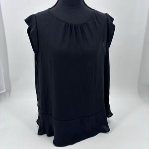 Ann Taylor LOFT‎ Black Sheer Sleeveless Blouse Small chiffon Ruffle timeless